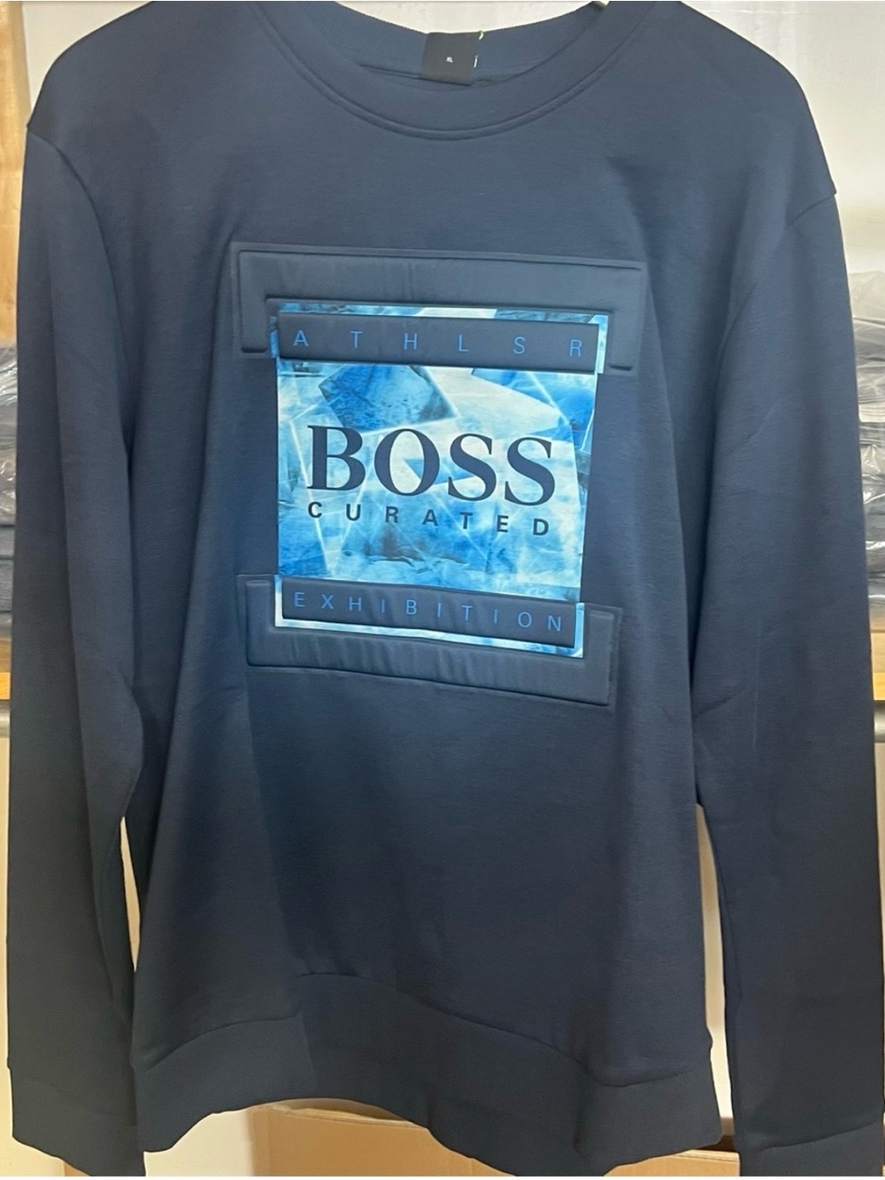 BOSS Navy Sweatshirt with Blue Graphic Patch